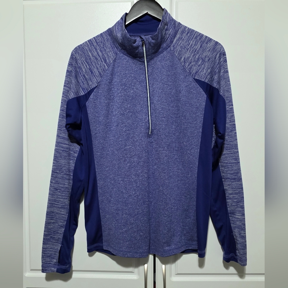 Danskin NOW Womens Dri More Performance Top Semi Fitted 3/4 Zip Longsleeve Blue